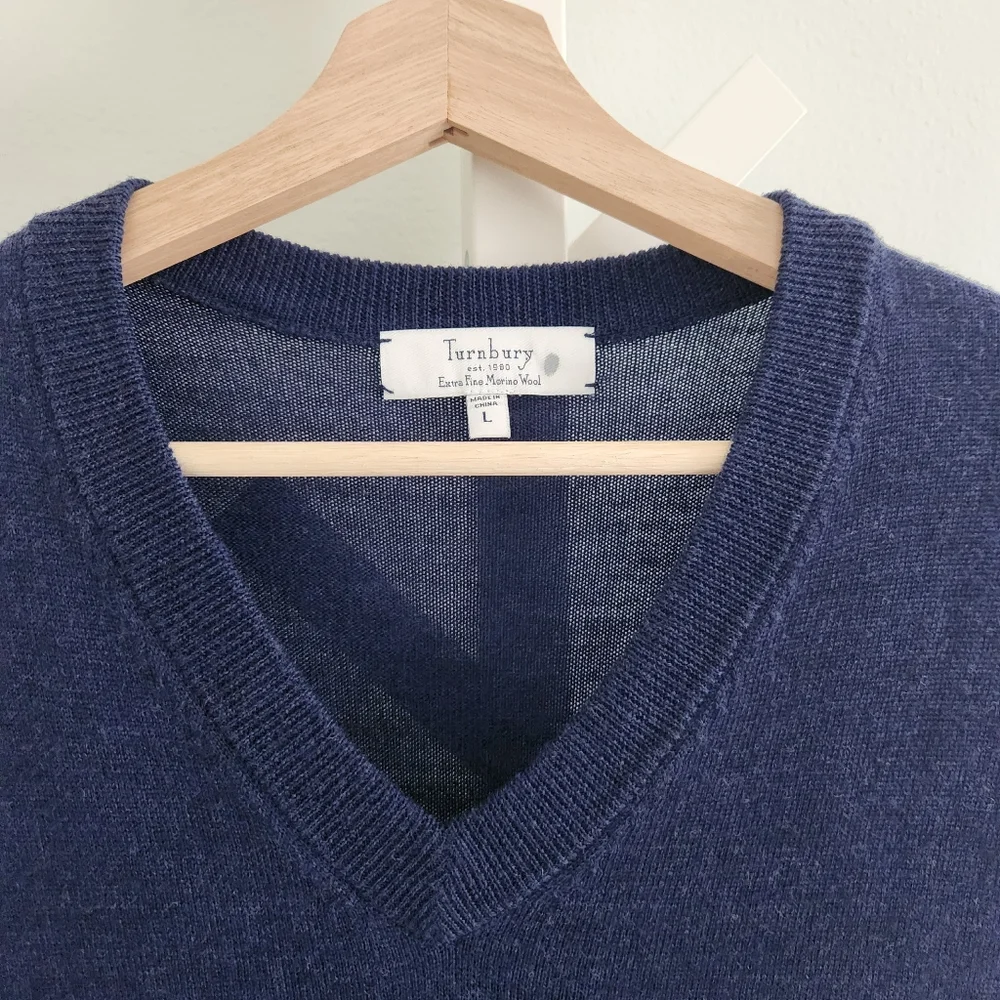 Turnbury‎ Est. 1980 Extra Fine Merino Wool Sweater Navy Vest Large